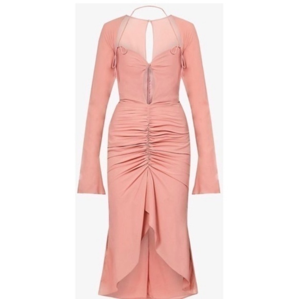 House of CB Reine Silk Rose Ruffle Midi Dress